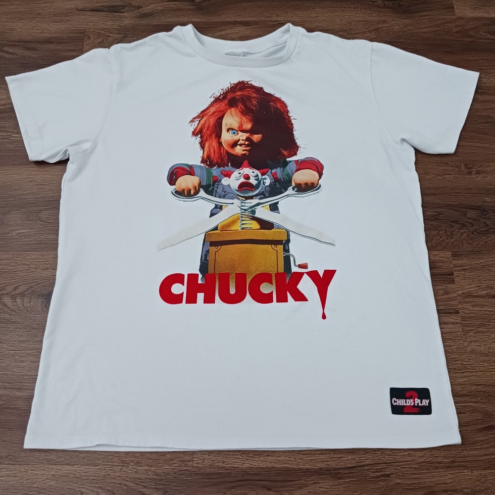 Chucky Childs Play 2 Horror Movie Graphic T-Shirt Mens Large White
